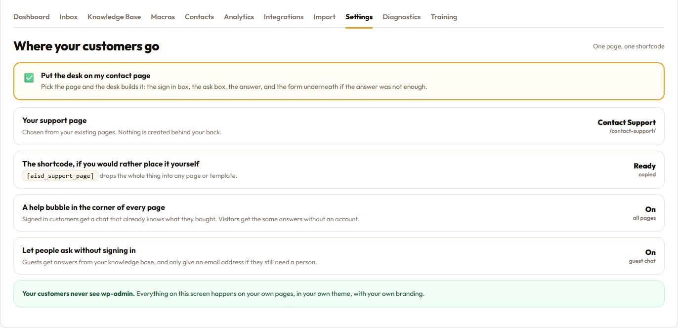 The Where customers go setting, choosing which page your customers land on