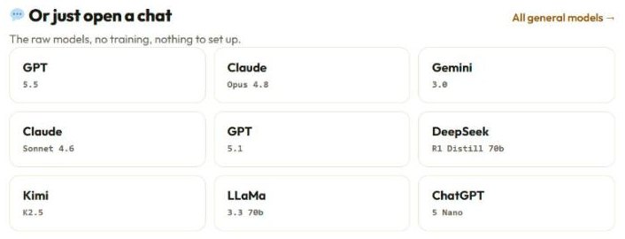 Open a chat panel listing GPT, Claude, Gemini, DeepSeek, Kimi, LLaMa and ChatGPT models