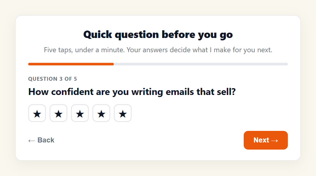 A star rating question in the middle of a survey with the progress bar filling