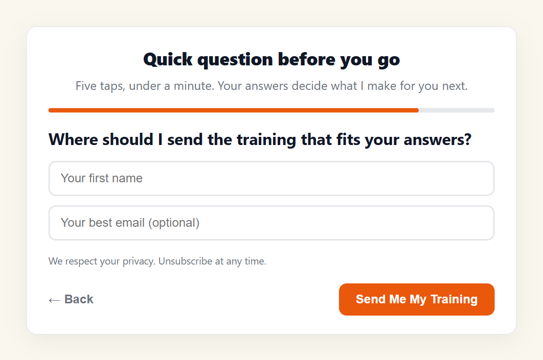 The email opt-in step at the end of a survey asking where to send the results