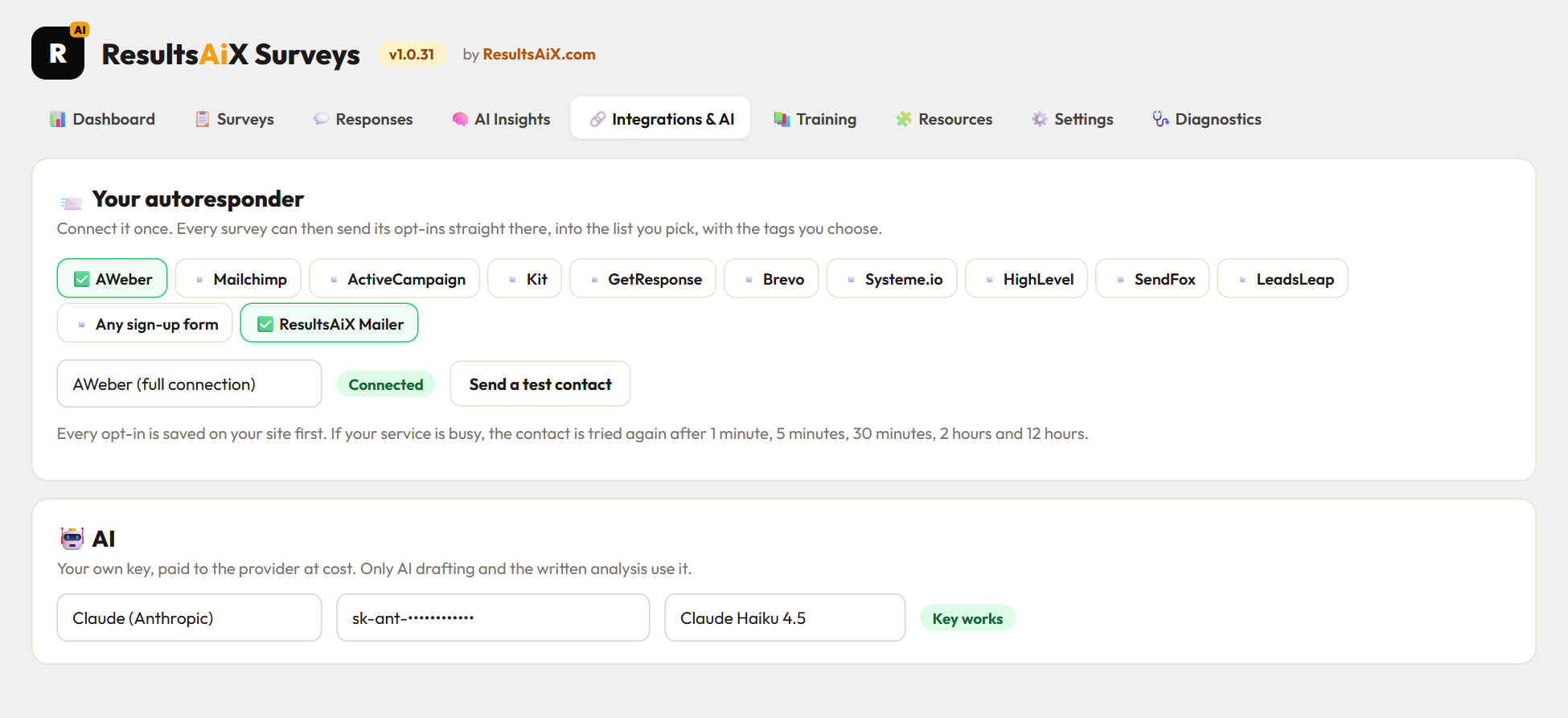 Connecting a survey to AWeber, Mailchimp, ActiveCampaign, Kit and other autoresponders