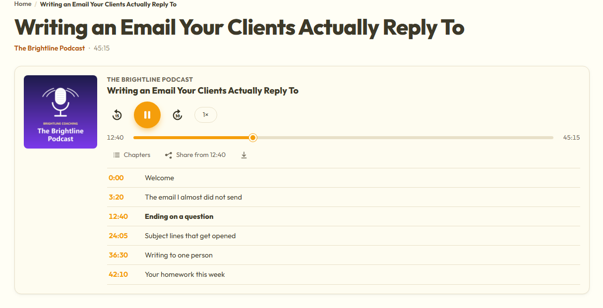 A podcast episode page on a WordPress site with the player matched to the site design