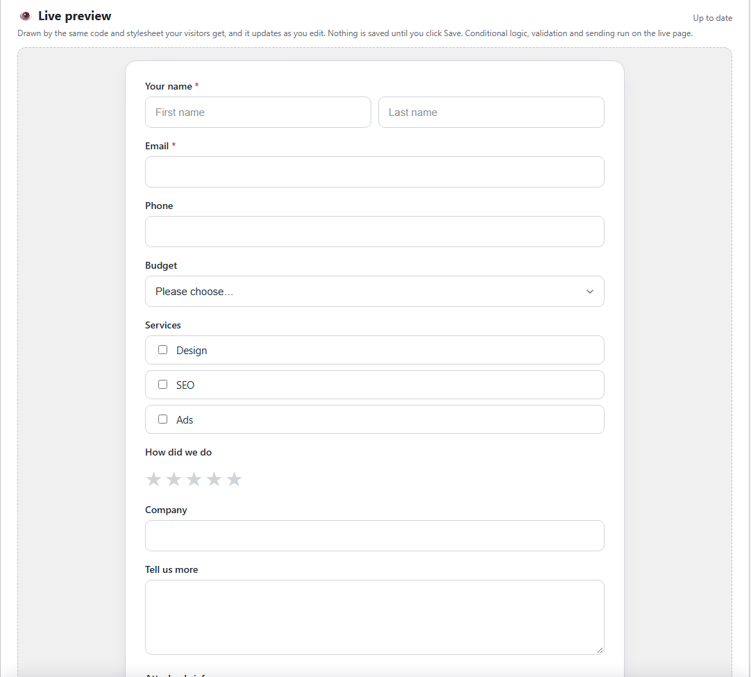 The ResultsAiX Forms builder with its live preview