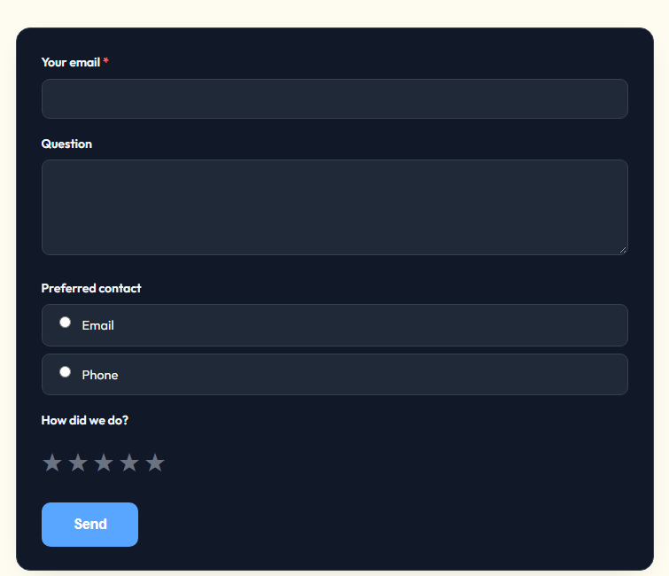 A ResultsAiX form in the dark theme on a WordPress site