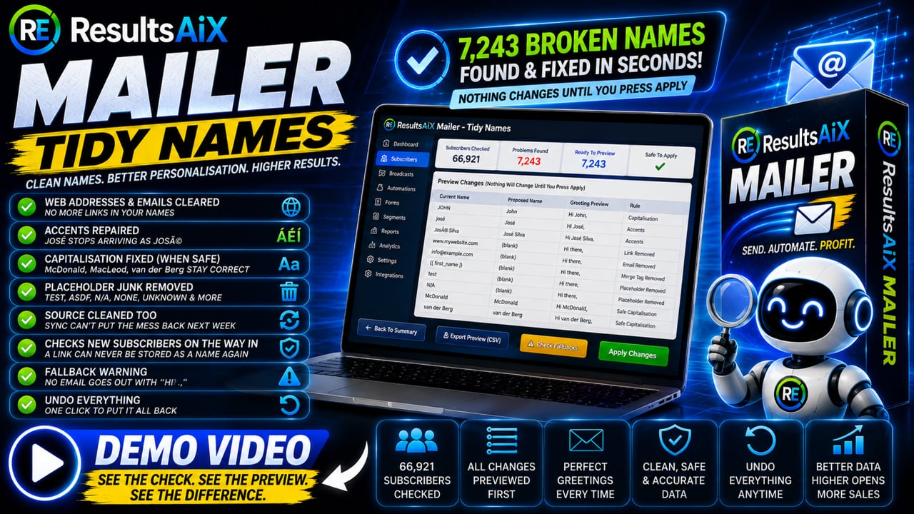 Tidy Names running on a 66,921 subscriber list