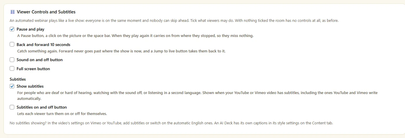 The Viewer Controls and Subtitles settings