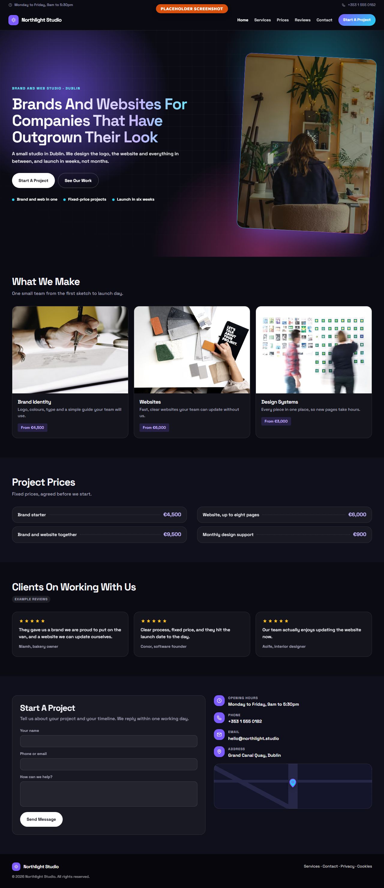 Example website for a branding and web design studio, on a computer