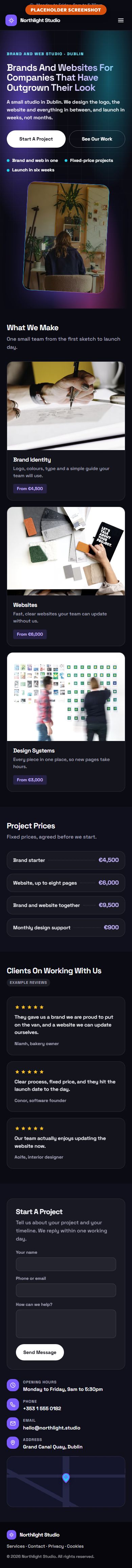 The same studio website on a phone