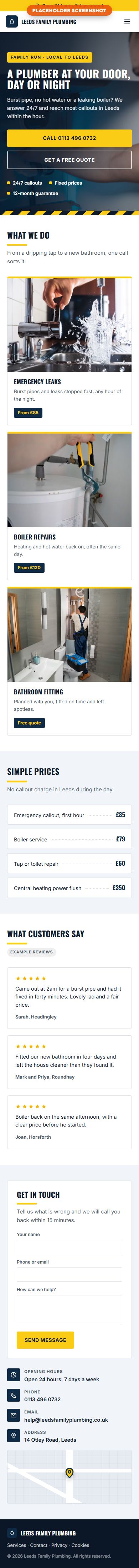 The same plumber website on a phone